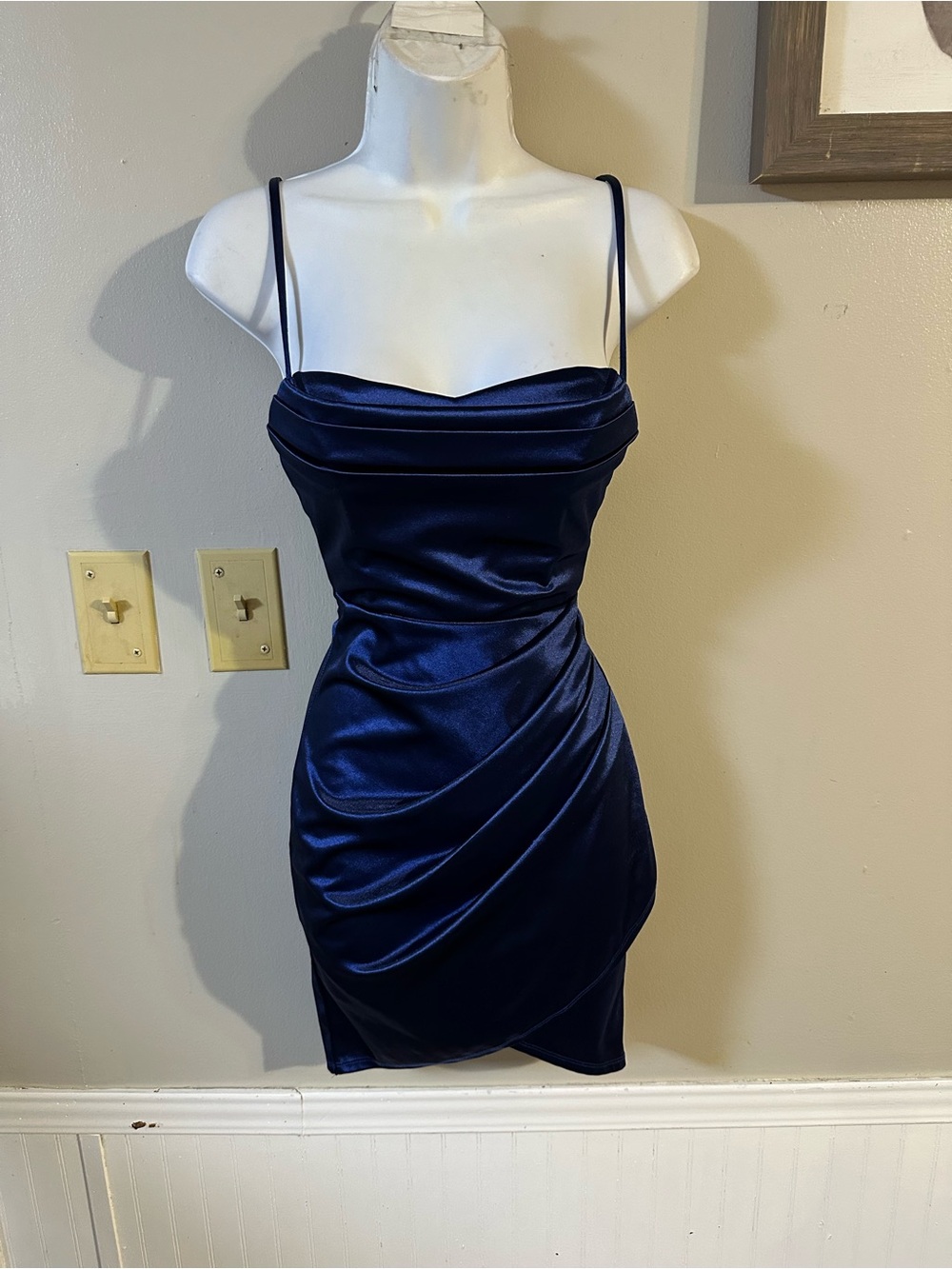 Windsor Navy Satin Spaghetti Strap Mini Dress